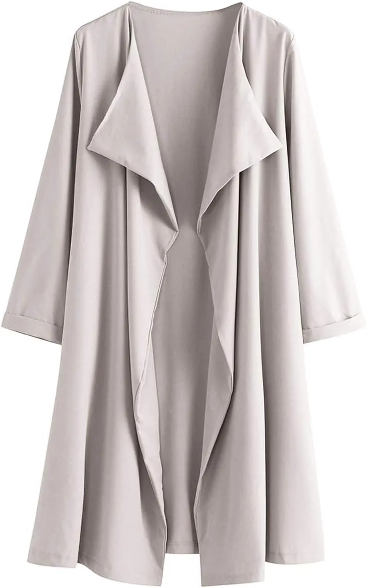 SOMTHRON Women's Oversized Lapel Neck Open Front Waterfall Collar Lightweight Trench Coat Longline Wraps Jackets Cardigans