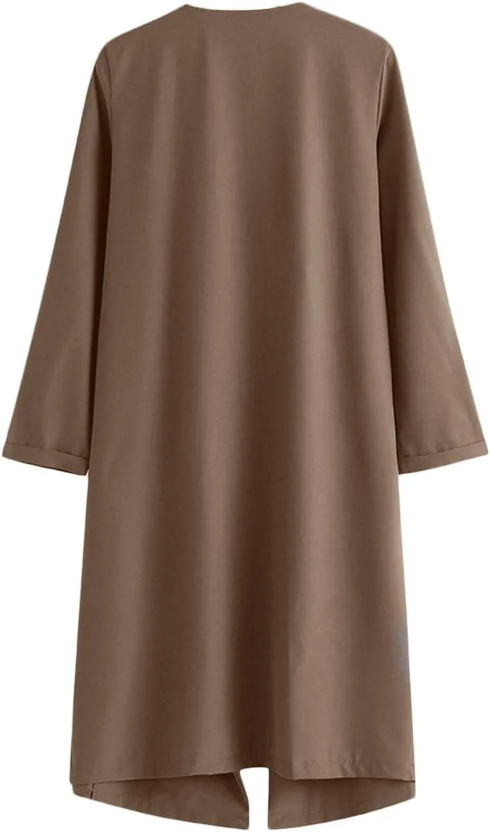 SOMTHRON Women's Oversized Lapel Neck Open Front Waterfall Collar Lightweight Trench Coat Longline Wraps Jackets Cardigans