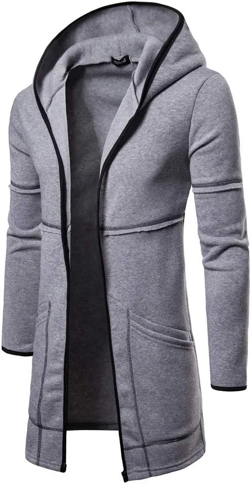 Sport Jackets for Men Mens Hooded Solid Trench Coat Jacket Cardigan Long Sleeve Outwear Blouse Jackets