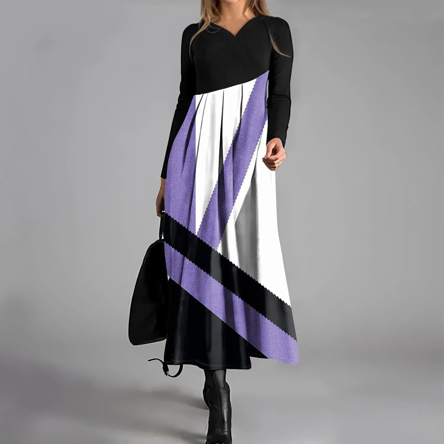 Spring Dresses for Women 2025 Long Sleeve Midi V Neck Cute Ladies Elegant Vacation Cruise Curvy Dress