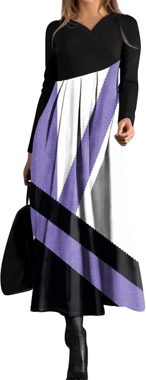 Spring Dresses for Women 2025 Long Sleeve Midi V Neck Cute Ladies Elegant Vacation Cruise Curvy Dress