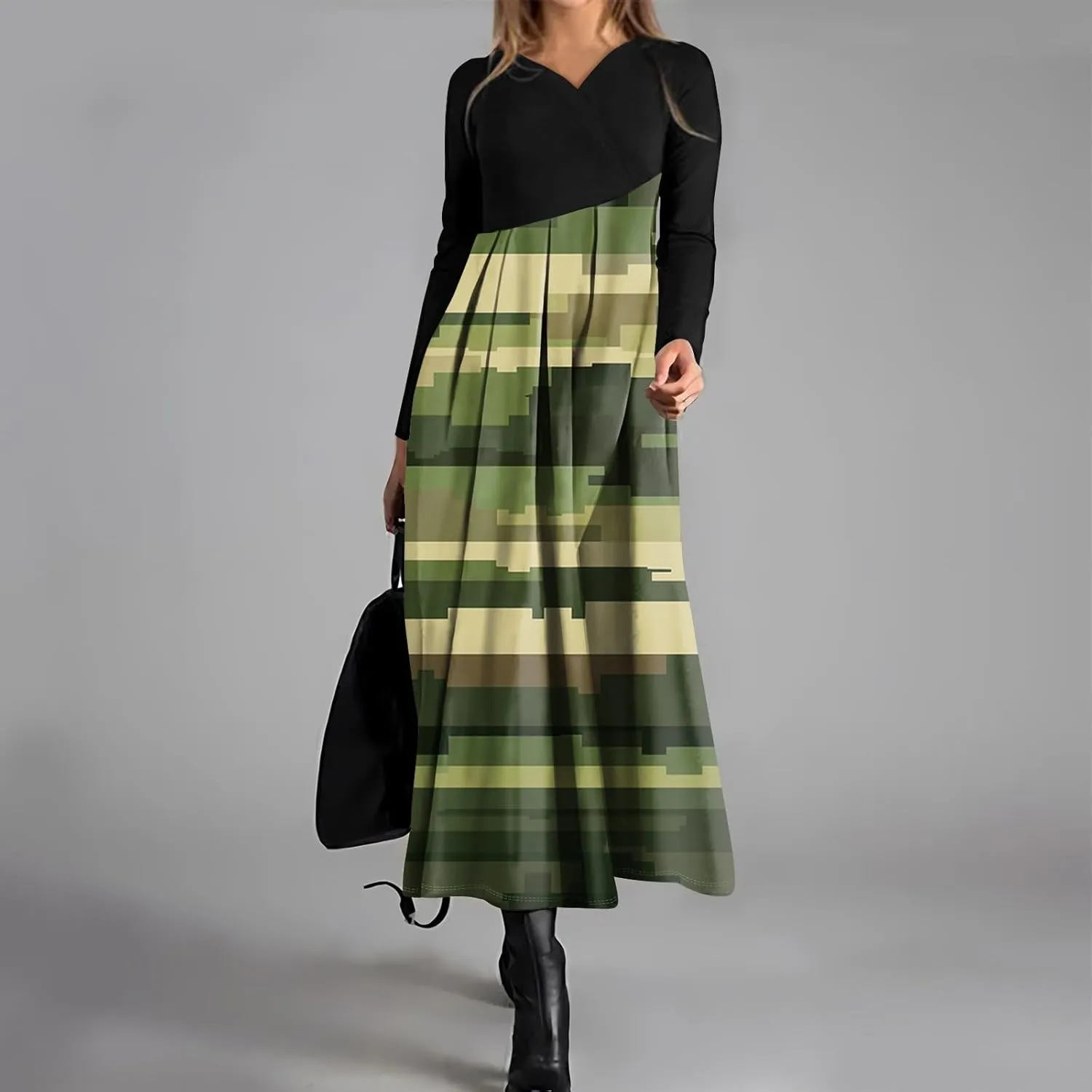 Spring Dresses for Women 2025 Midi V Neck Long Sleeve Ladies Work Cute Vacation Cruise Western Dress