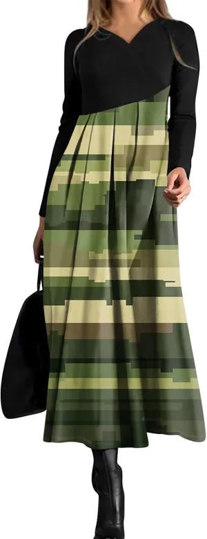 Spring Dresses for Women 2025 Midi V Neck Long Sleeve Ladies Work Cute Vacation Cruise Western Dress