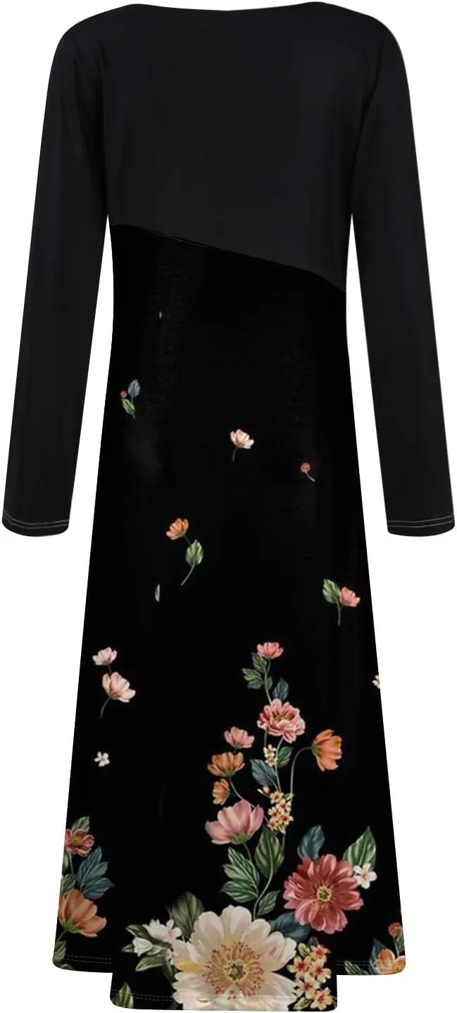 Spring Dresses for Women 2025 V Neck Long Sleeve Midi Modest Teens Flowy Vacation Fashion Curvy Dress