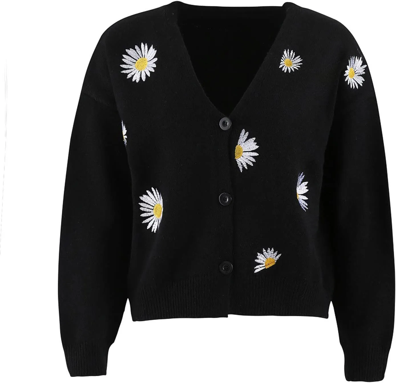 Stessotudo Womens Casual Daisy Print Cardigan Cable Knit Button Down Chunky Sweaters Long Sleeve Winter Cute Outerwear 2023