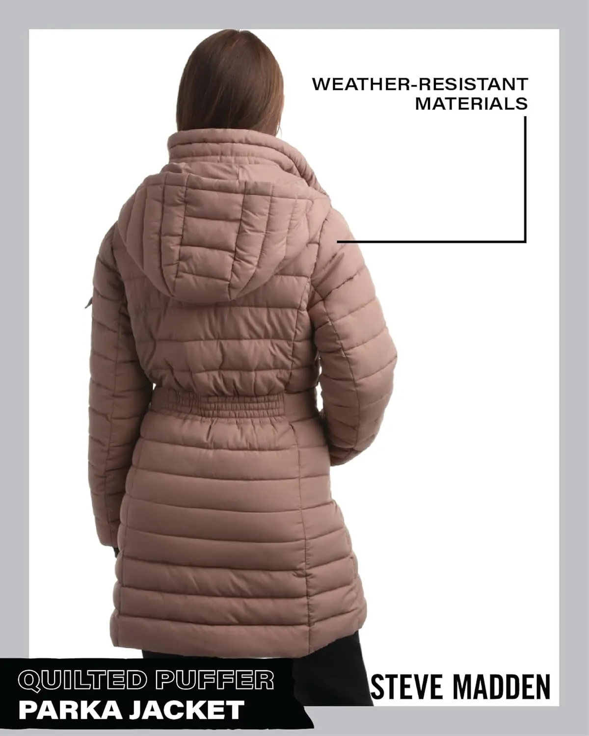 Steve Madden Women's Quilted Puffer Parka Jacket - Long Hooded Winter Outerwear - Packable Winter Coat for Women (Sizes:S-XL)