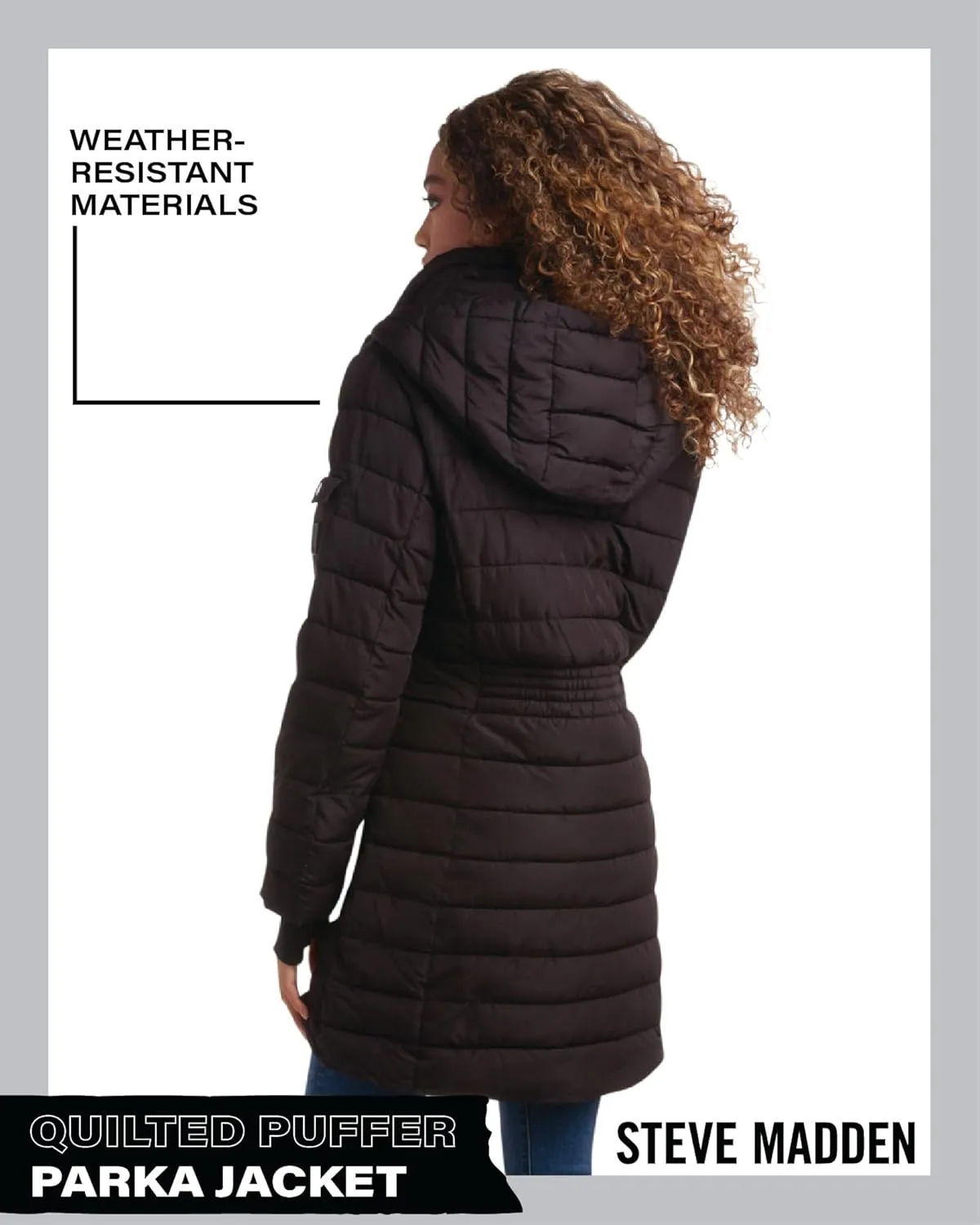 Steve Madden Women's Quilted Puffer Parka Jacket - Long Hooded Winter Outerwear - Packable Winter Coat for Women (Sizes:S-XL)