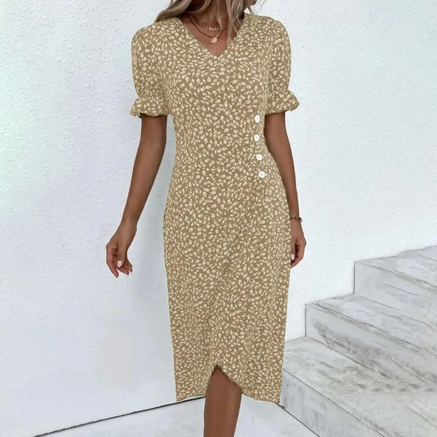 Summer Casual Dress with Pockets Sleeveless V Neck Flowy Boho Maxi Dress Tiered Ruffle Beach Vacation Sundress