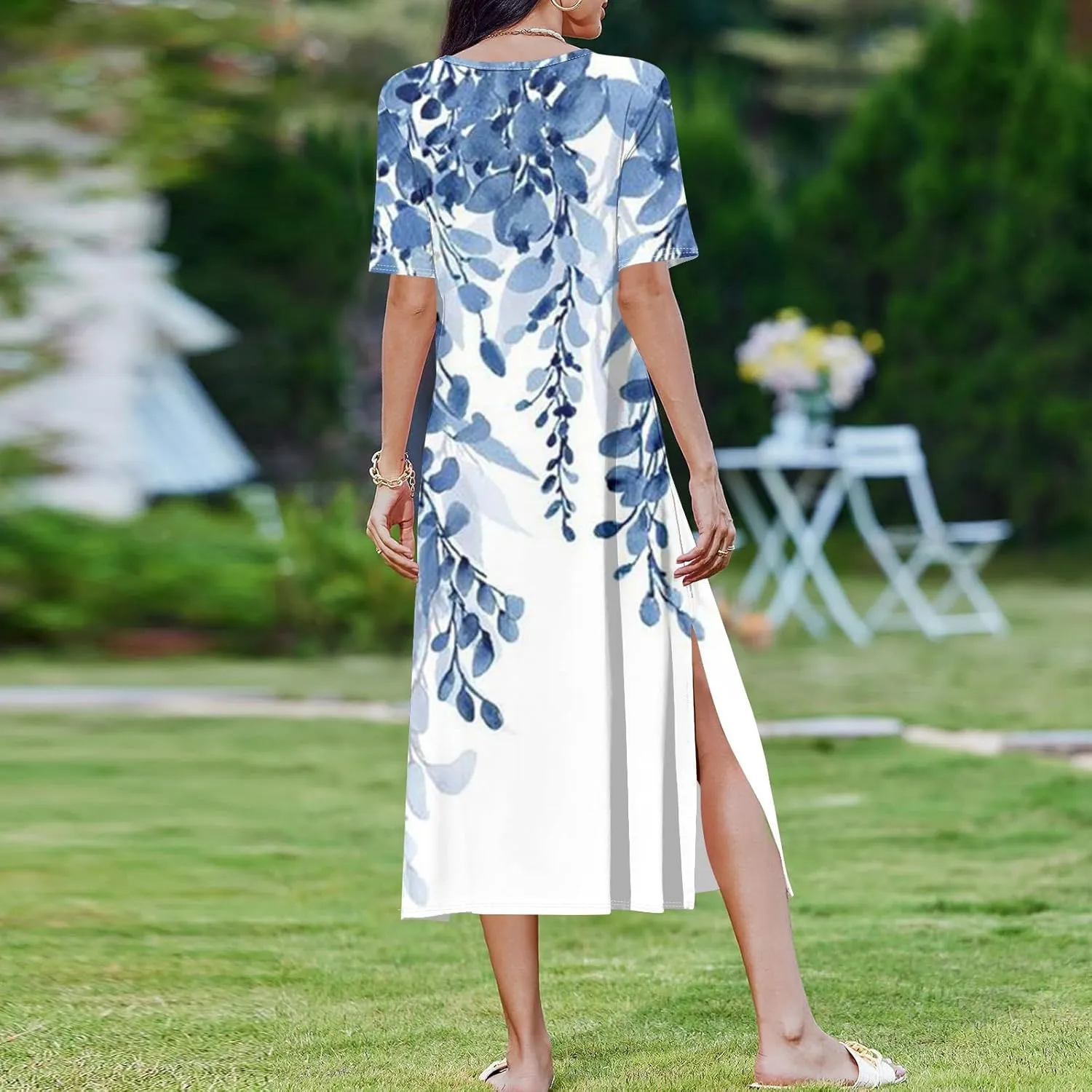Summer Dresses for Women 2025 Beach Vacation Spring Clothes Short Sleeve Round Neck Maxi Dresses