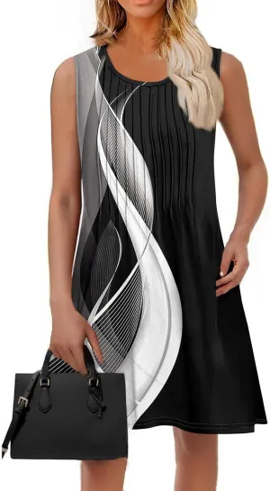 Summer Dresses for Women 2025 Beach Vacation Spring Clothes Sleeveless Crew Neck Folds Wedding Guest Dress