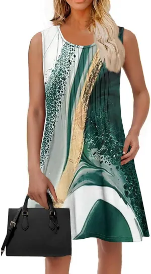 Summer Dresses for Women 2025 Beach Vacation Spring Clothes Sleeveless Crew Neck Folds Wedding Guest Dress
