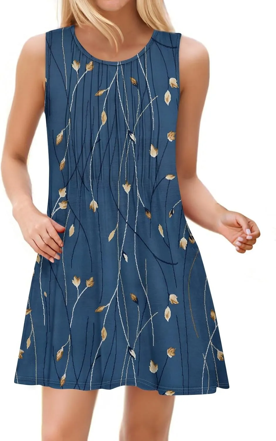 Summer Dresses for Women 2025 Beach Vacation Spring Clothes Sleeveless Crew Neck Folds Wedding Guest Dress