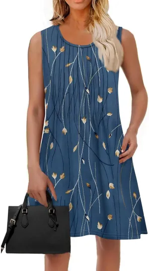 Summer Dresses for Women 2025 Beach Vacation Spring Clothes Sleeveless Crew Neck Folds Wedding Guest Dress