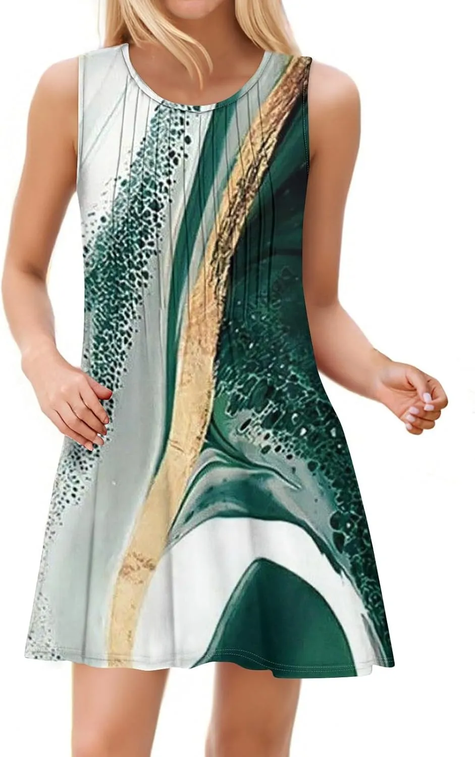 Summer Dresses for Women 2025 Beach Vacation Spring Clothes Sleeveless Crew Neck Folds Wedding Guest Dress