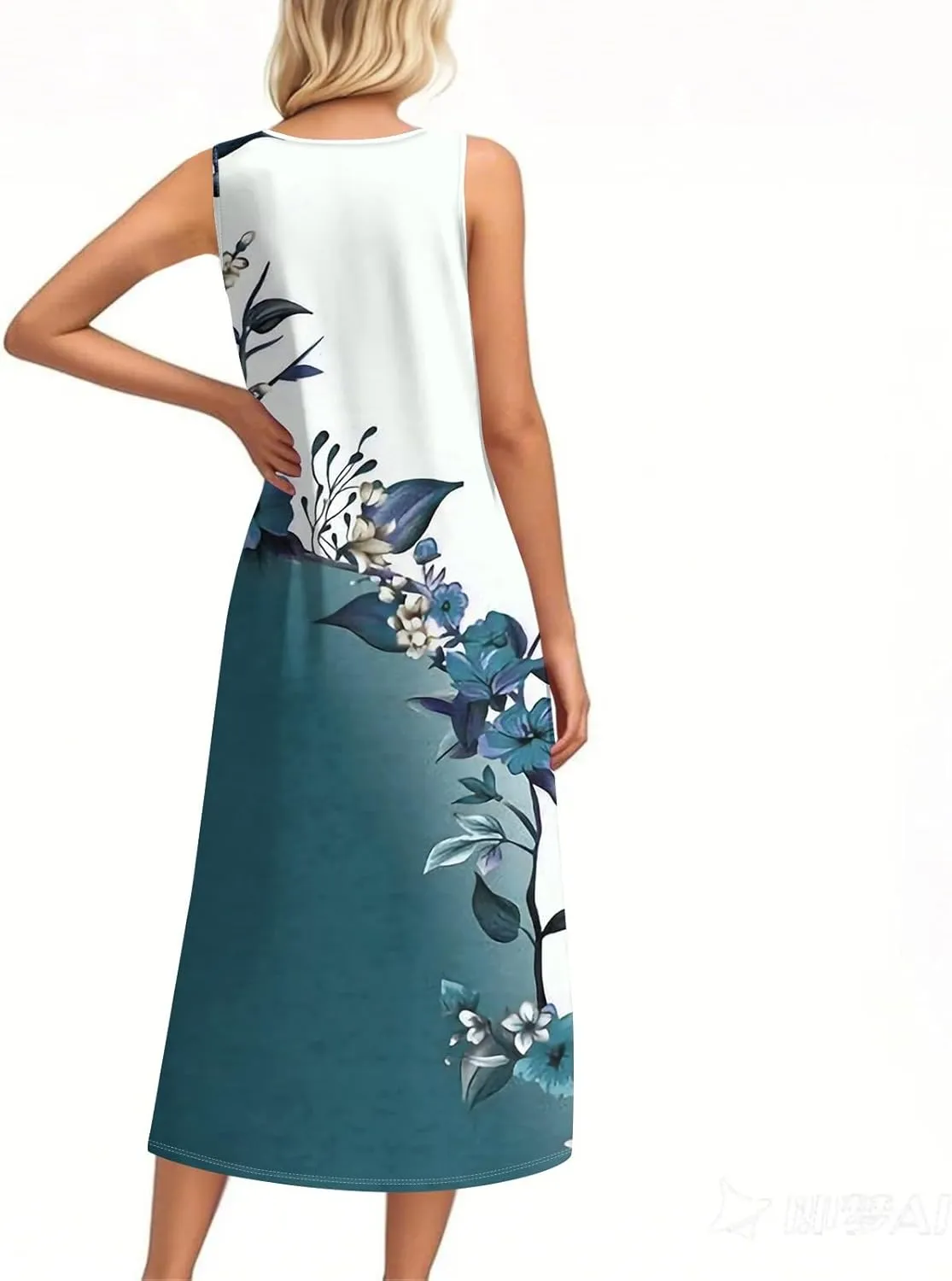 Summer Dresses for Women 2025 Beach Vacation Spring Clothes Sleeveless Crewneck Buttons Printed Maxi Dresses