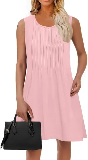 Summer Dresses for Women 2025 Beach Vacation Spring Clothes Sleeveless Round Neck Folds Fashion Sundresses