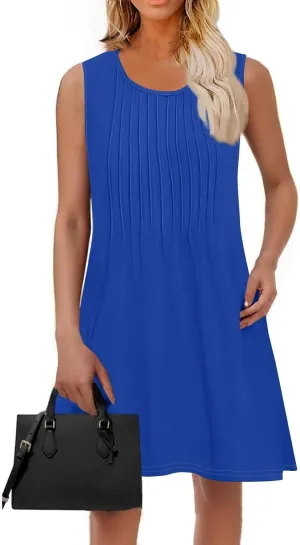 Summer Dresses for Women 2025 Beach Vacation Spring Clothes Sleeveless Round Neck Folds Fashion Sundresses