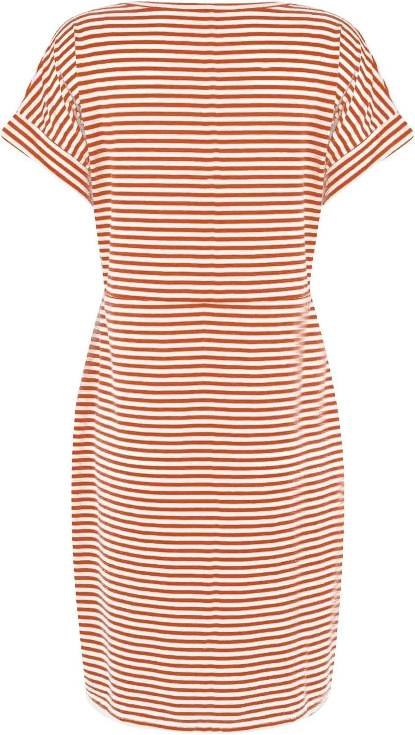 Summer Dresses for Women 2025 Vacation A Line T Shirt Dresses Striped Short Sleeve Dress Casual Tie Waist Sundresses