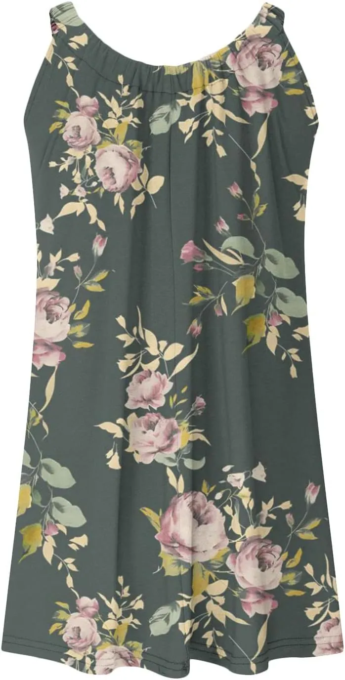 Summer Dresses for Women Boho Floral Beach Dress Bikini Beachwear Coverups Casual Vacation Vest Sling Dress