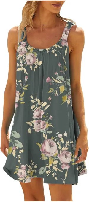 Summer Dresses for Women Boho Floral Beach Dress Bikini Beachwear Coverups Casual Vacation Vest Sling Dress