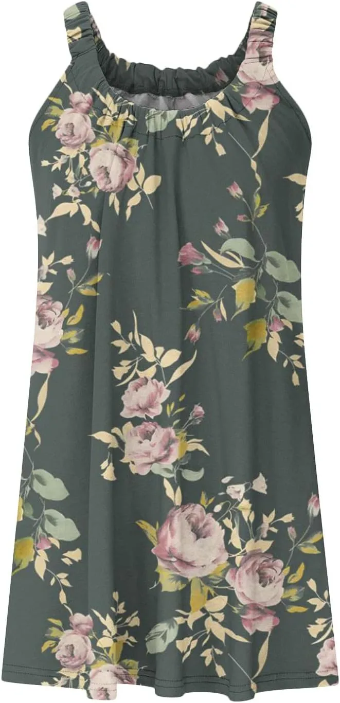 Summer Dresses for Women Boho Floral Beach Dress Bikini Beachwear Coverups Casual Vacation Vest Sling Dress
