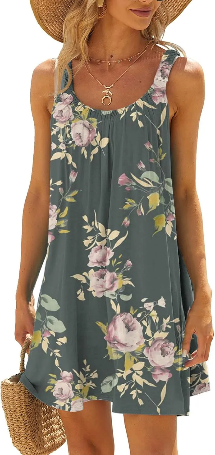 Summer Dresses for Women Boho Floral Beach Dress Bikini Beachwear Coverups Casual Vacation Vest Sling Dress
