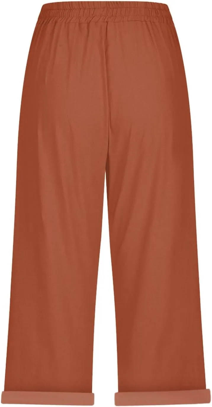 Summer High Waisted Cotton Linen Palazzo Pants Wide Leg 2024 Lounge Pant Trousers Plus Size Palazzo Pants for Women