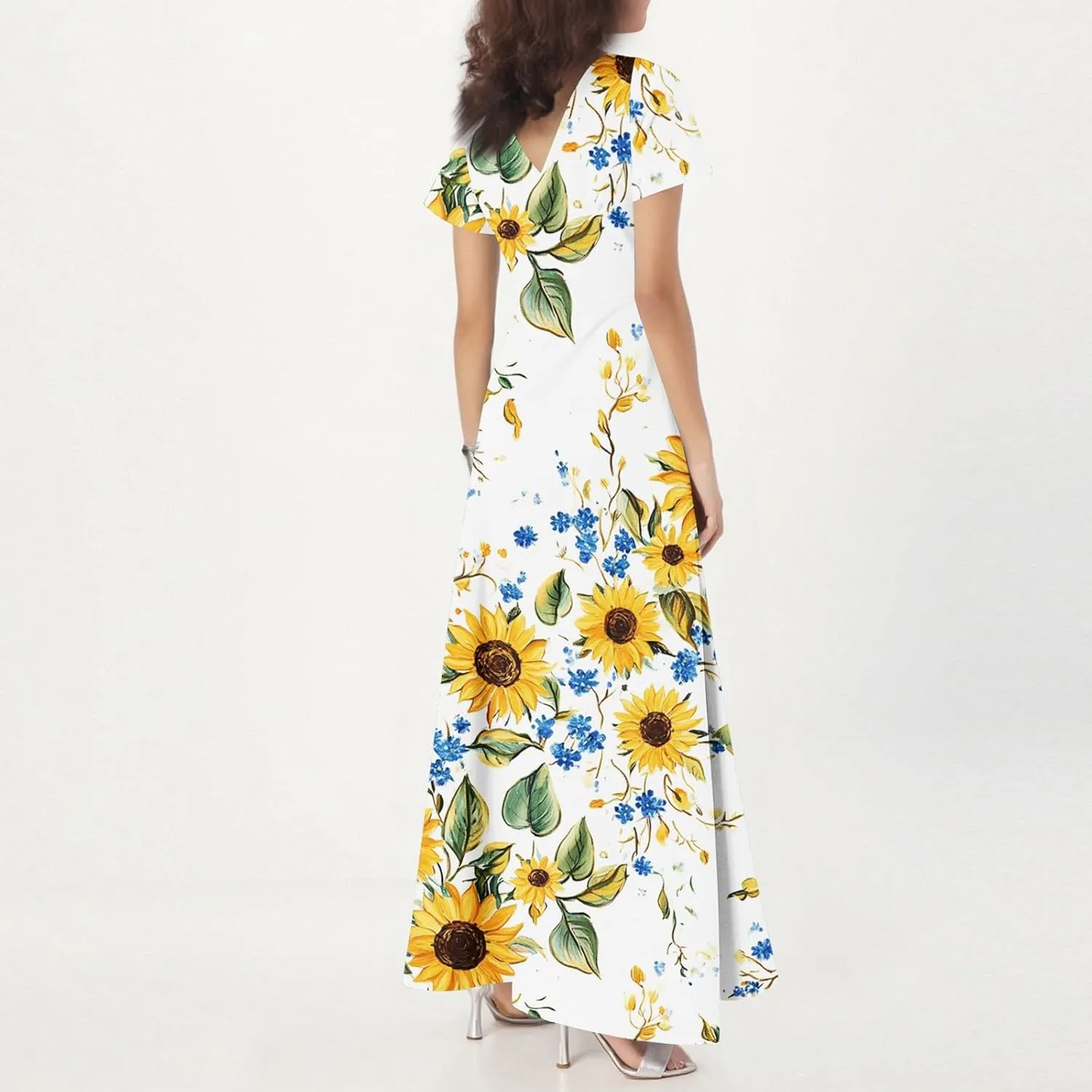 Summer Maxi Dresses for Womem 2025 V Neck Boho Flowy Butterfly Sleeve Sundress High Waist Beach Vacation Dress