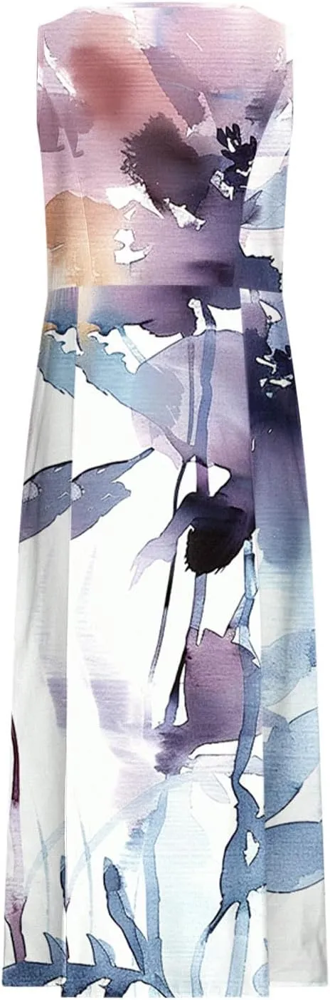 Summer Maxi Dresses for Women 2025 Casual Cotton Linen Floral Dress Spring Plus Size Elegante Beach Dress with Pockets
