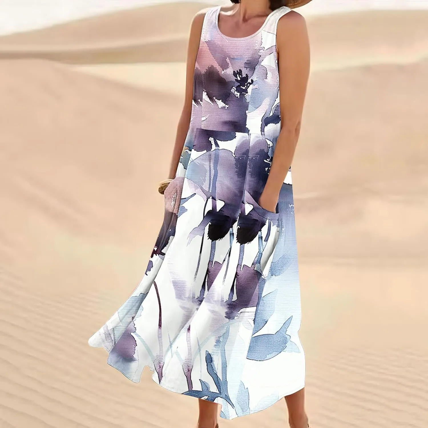 Summer Maxi Dresses for Women 2025 Casual Cotton Linen Floral Dress Spring Plus Size Elegante Beach Dress with Pockets