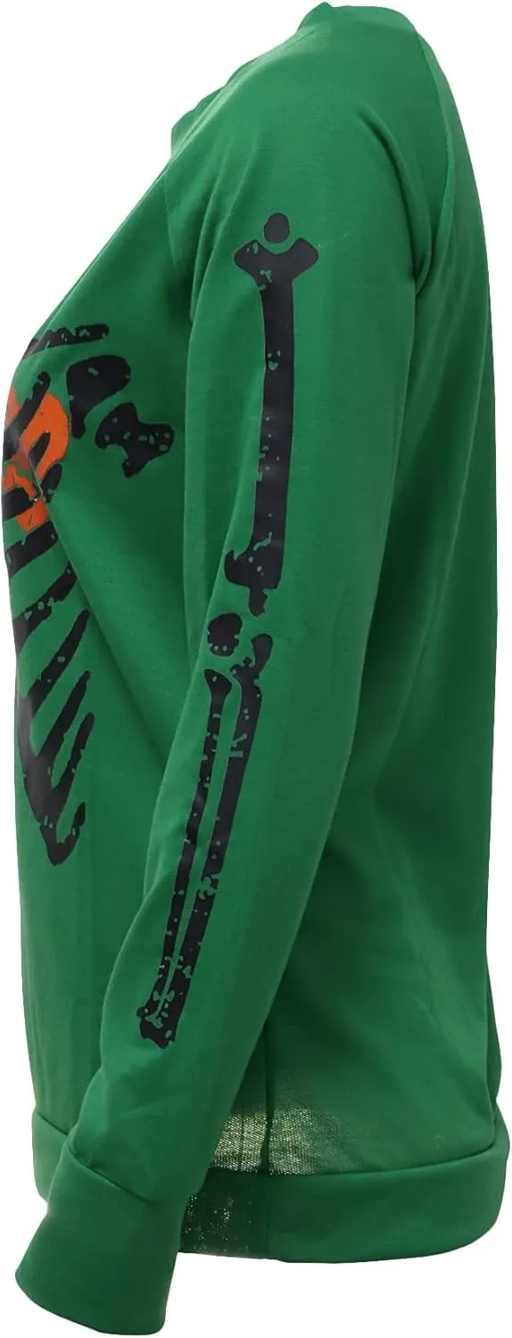 Sumtory Women Halloween Theme Skeleton Print Long Sleeve Sweatshirt Tops