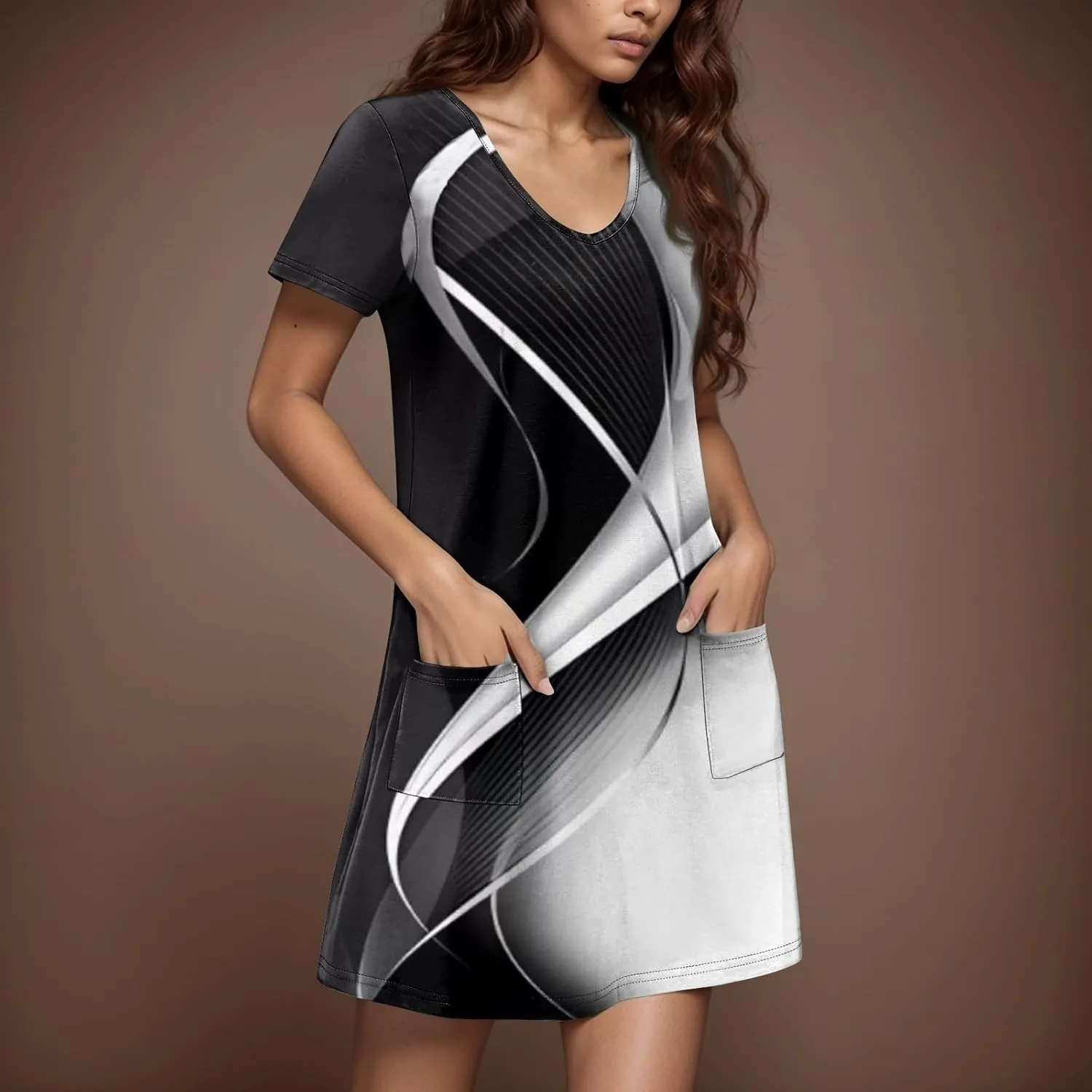 Sundresses for Women 2025 V Neck Casual Print Dress Short Sleeve with Pockets Summer Bohemian Beach Dresses