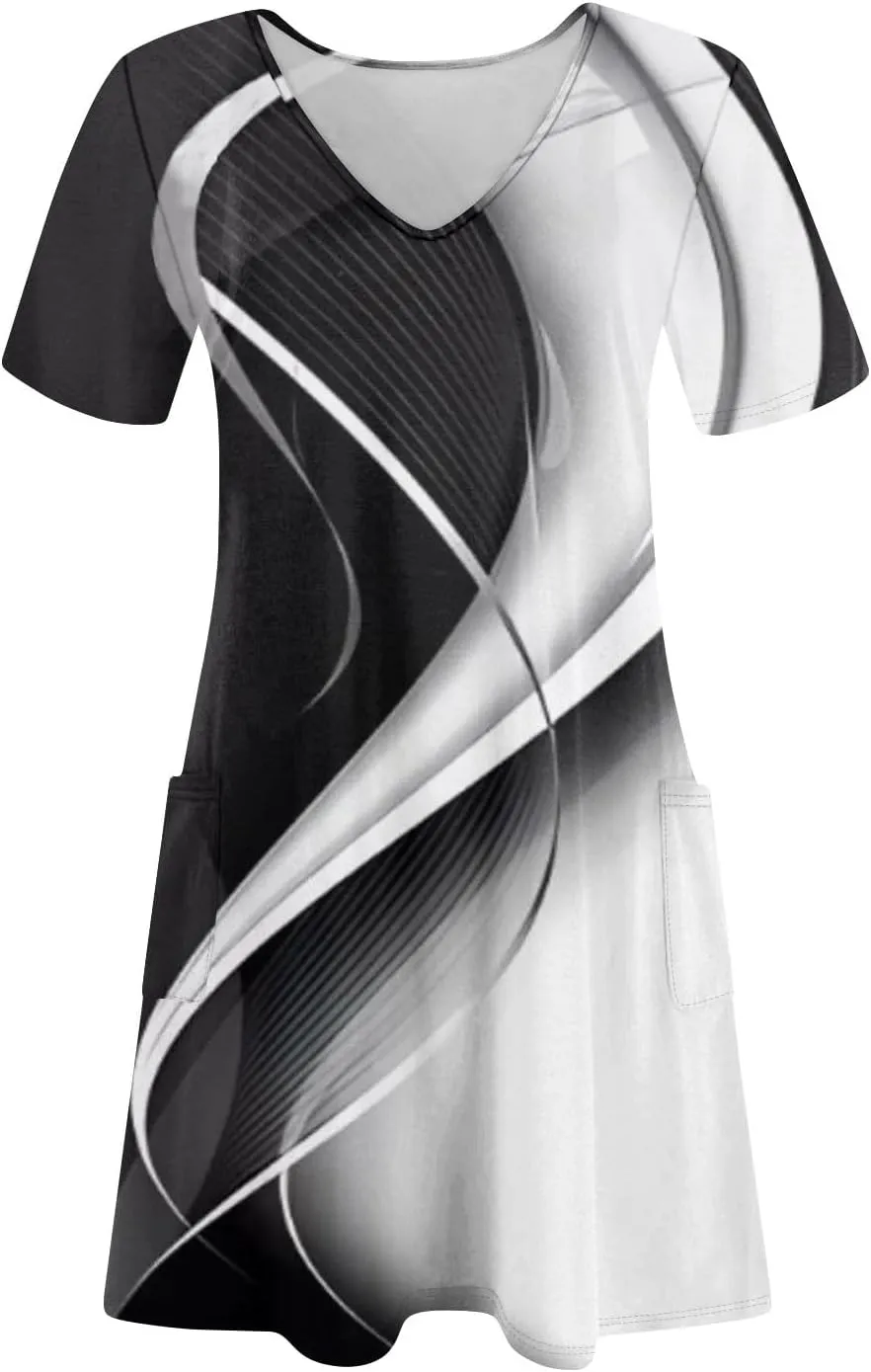 Sundresses for Women 2025 V Neck Casual Print Dress Short Sleeve with Pockets Summer Bohemian Beach Dresses