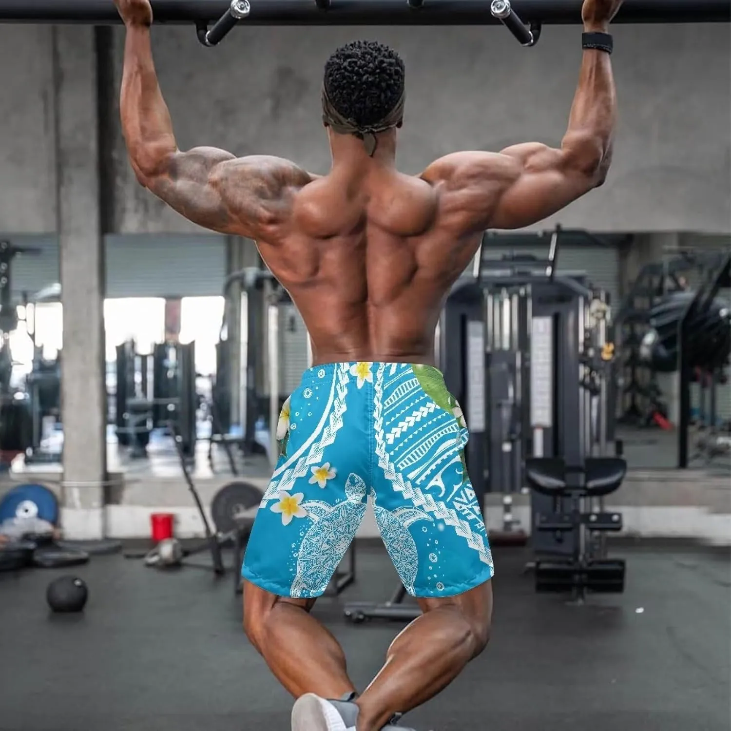 Swim Trunks for Men Polynesian Puletasi Traditional Board Shorts Quick Dry Swimwear Bathing Suits with Pockets