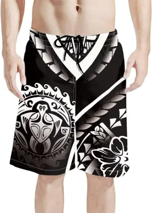 Swim Trunks for Men Polynesian Puletasi Traditional Board Shorts Quick Dry Swimwear Bathing Suits with Pockets