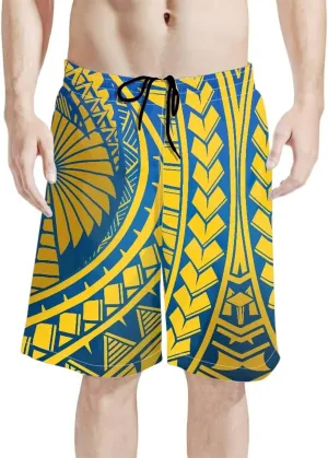Swim Trunks for Men Polynesian Puletasi Traditional Board Shorts Quick Dry Swimwear Bathing Suits with Pockets