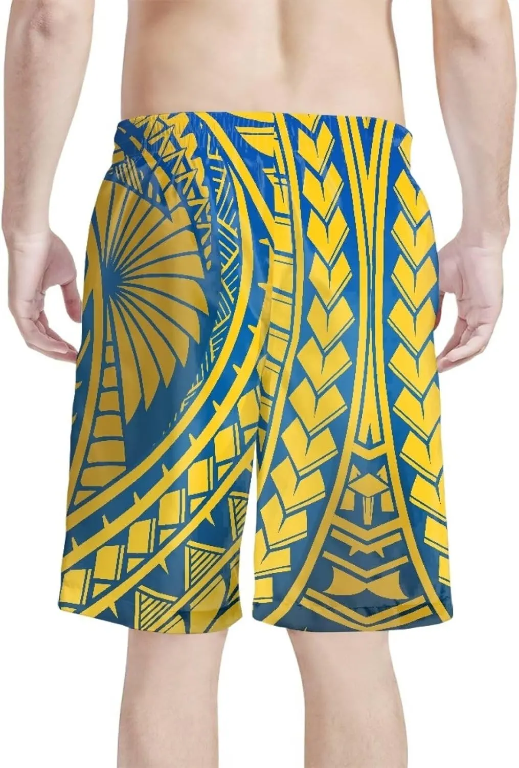 Swim Trunks for Men Polynesian Puletasi Traditional Board Shorts Quick Dry Swimwear Bathing Suits with Pockets