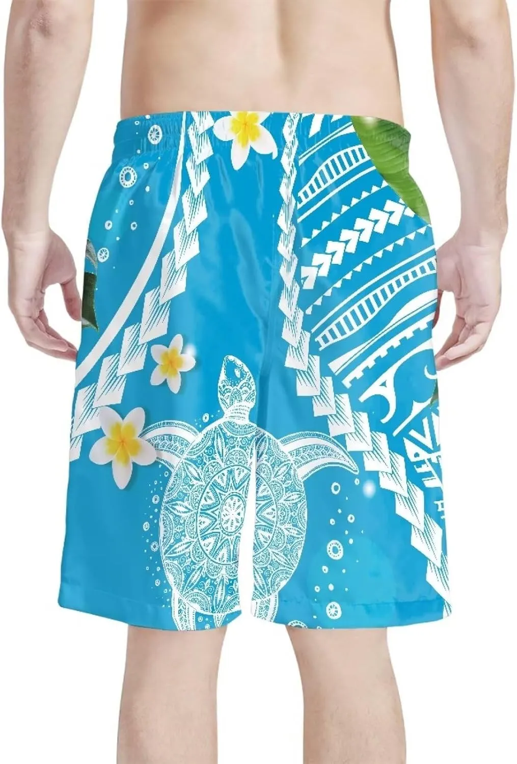 Swim Trunks for Men Polynesian Puletasi Traditional Board Shorts Quick Dry Swimwear Bathing Suits with Pockets