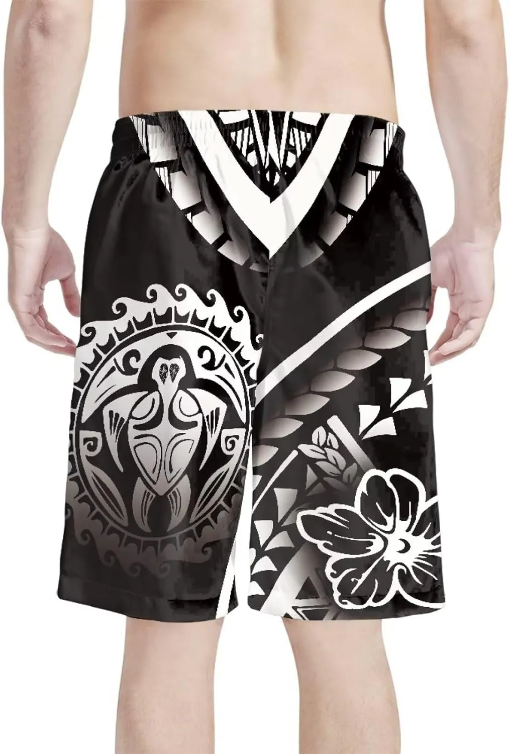 Swim Trunks for Men Polynesian Puletasi Traditional Board Shorts Quick Dry Swimwear Bathing Suits with Pockets