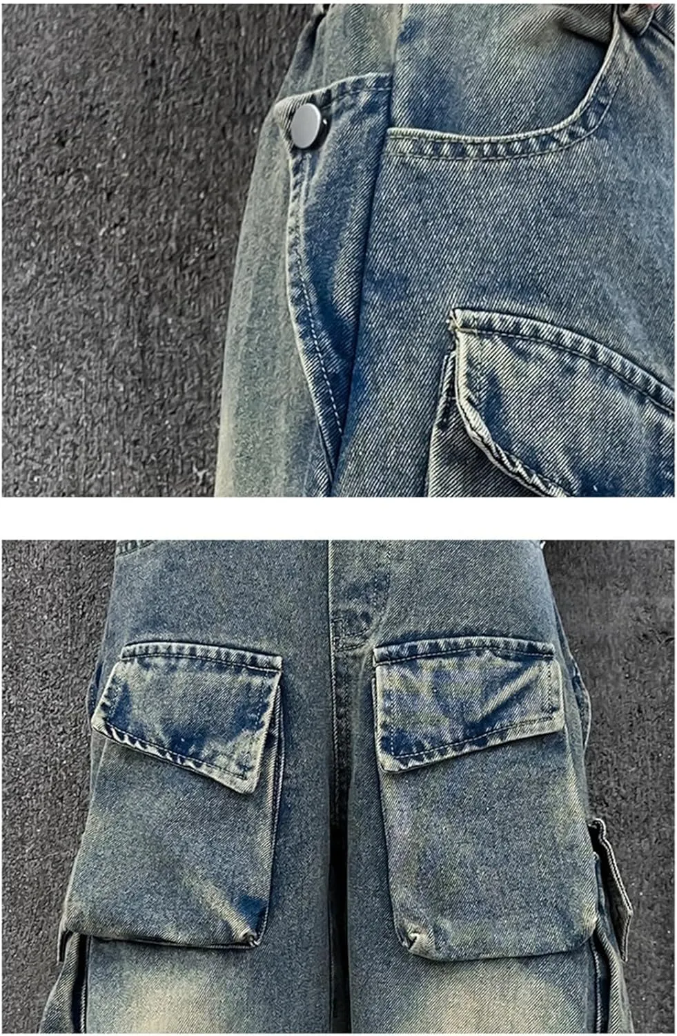 Teens Girls Denim Distressed Baggy Jeans Kids Girls Wide Leg High Waisted Floor Height Washed Pants with Multi Pockets