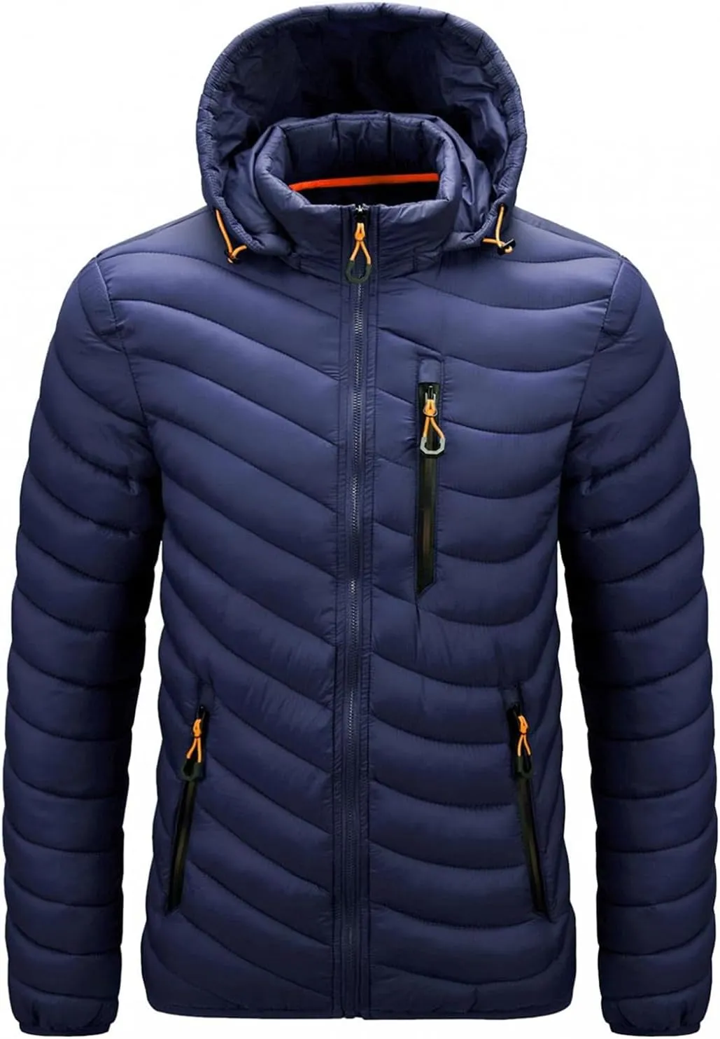Thatrich Mens Lightweight Puffer Jacket with Hood Removable Hooded Jacket Zip Up Long Sleeve Water-Resistant Winter Outerwear