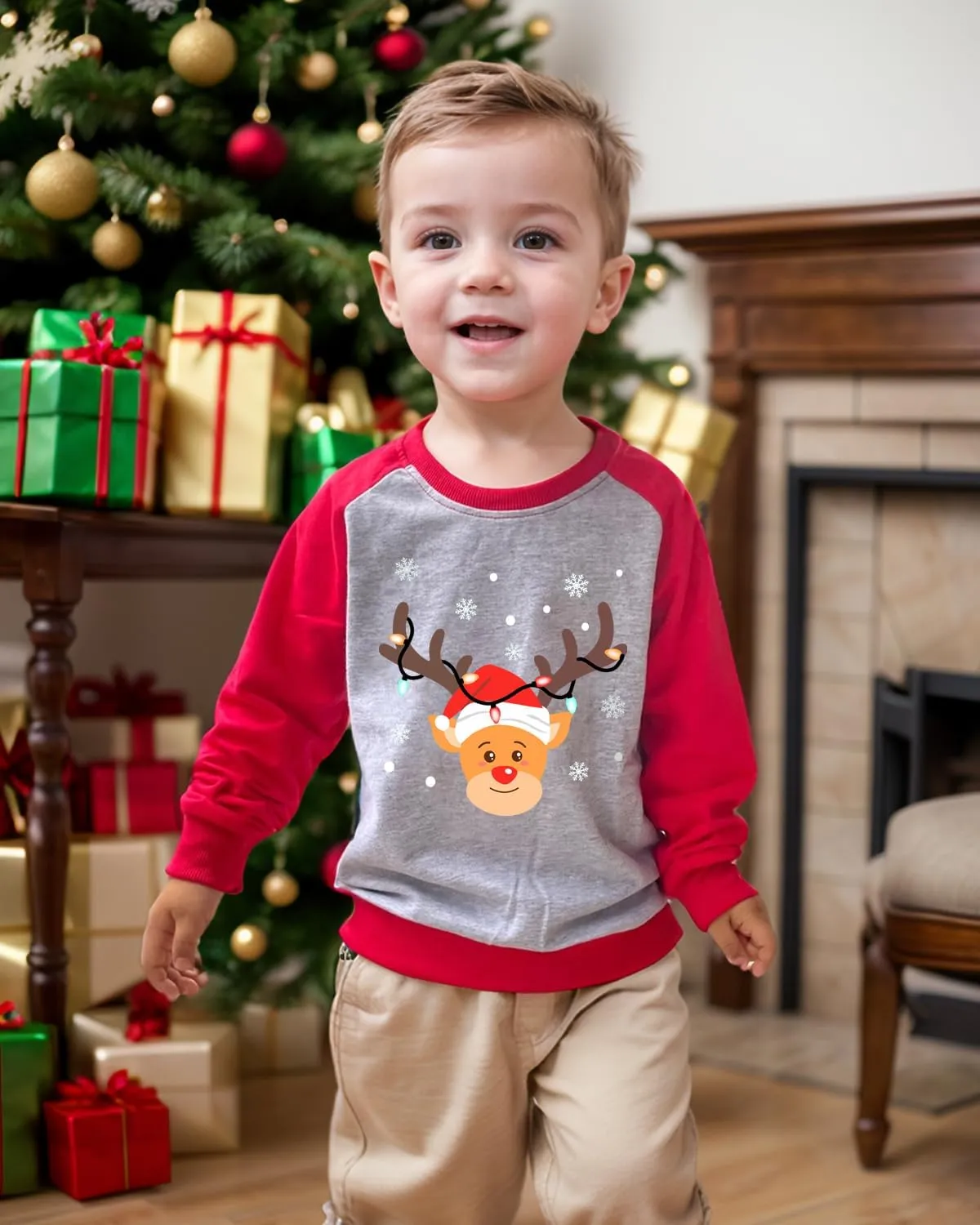 Toddler Boy Girl Christmas Sweatshirt Kids Holiday Xmas Santa Dino Pullover Crewneck Sweater 1-7 Years