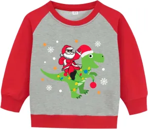 Toddler Boy Girl Christmas Sweatshirt Kids Holiday Xmas Santa Dino Pullover Crewneck Sweater 1-7 Years