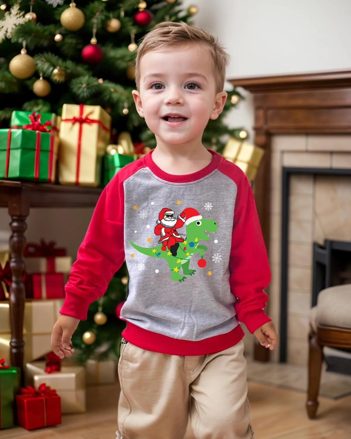 Toddler Boy Girl Christmas Sweatshirt Kids Holiday Xmas Santa Dino Pullover Crewneck Sweater 1-7 Years