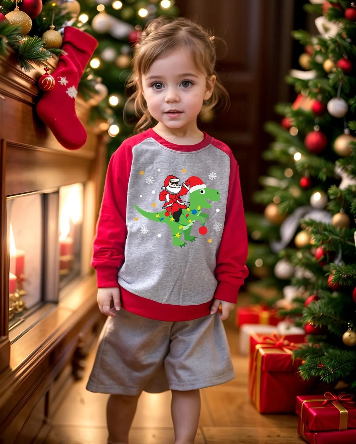 Toddler Boy Girl Christmas Sweatshirt Kids Holiday Xmas Santa Dino Pullover Crewneck Sweater 1-7 Years