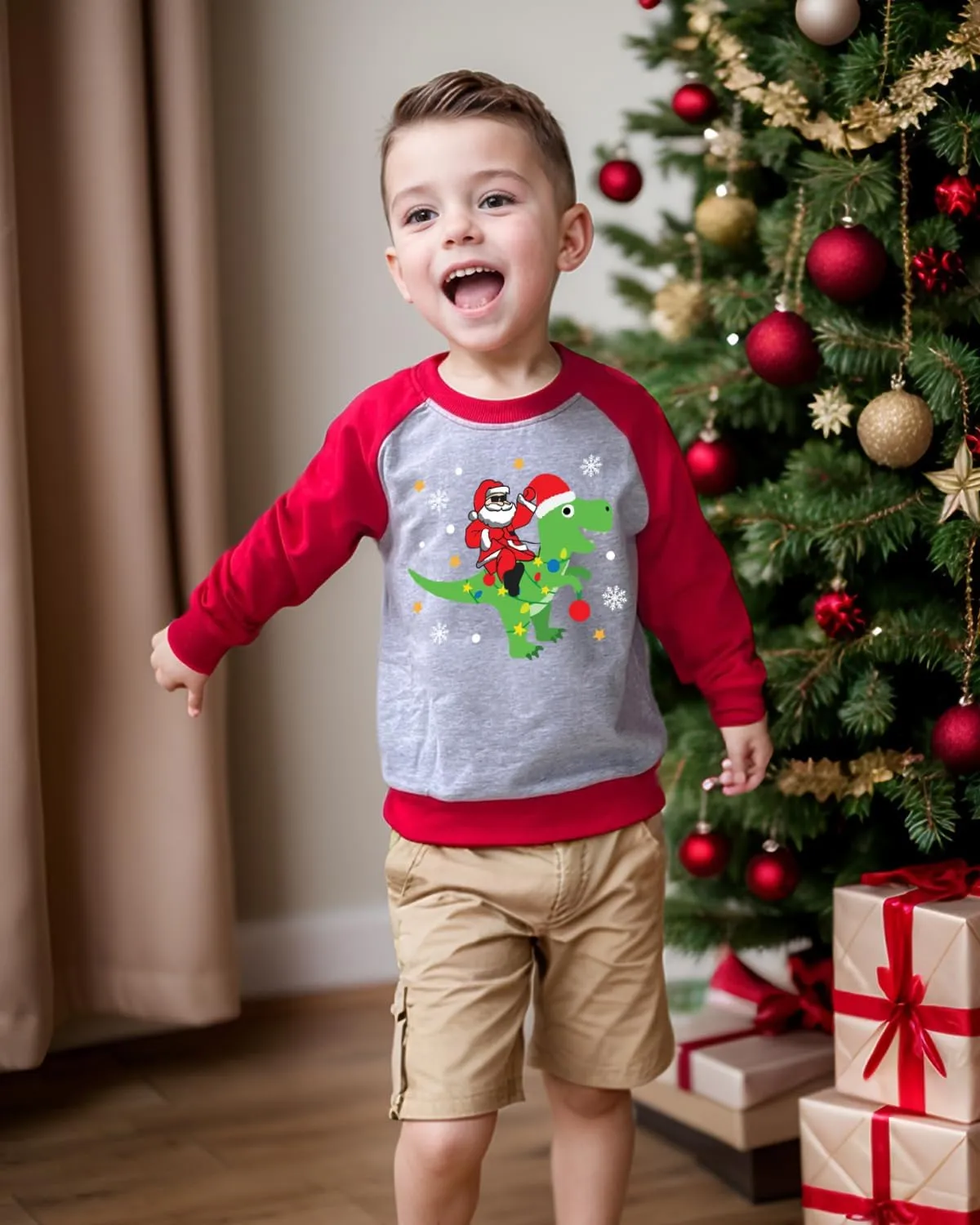 Toddler Boy Girl Christmas Sweatshirt Kids Holiday Xmas Santa Dino Pullover Crewneck Sweater 1-7 Years