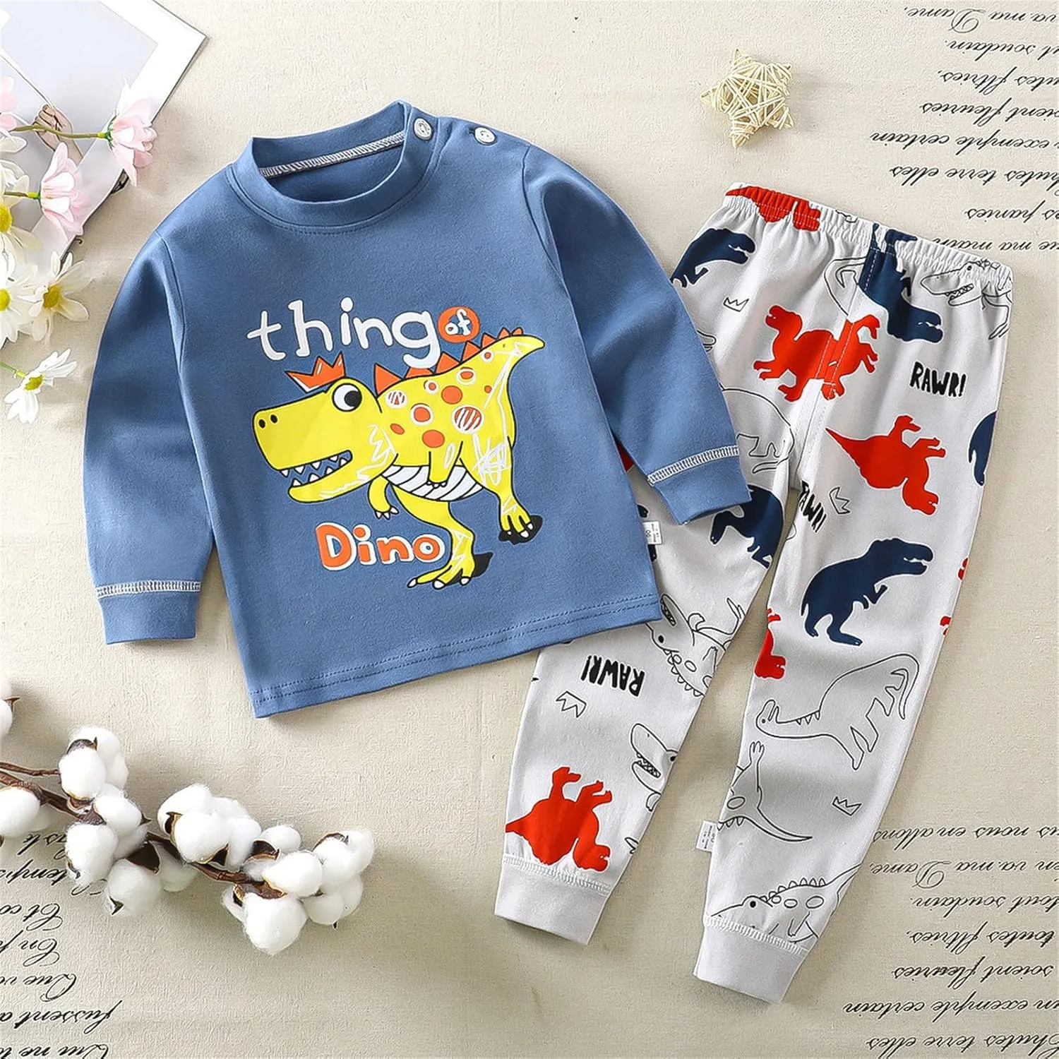 Toddler Boys Girls Pa𝗷amas Set Cotton Dinosaur Print P𝗝s Outfits Summer Slee𝗽wear Loun𝗴e Clothes Soft N𝐢ghtwear