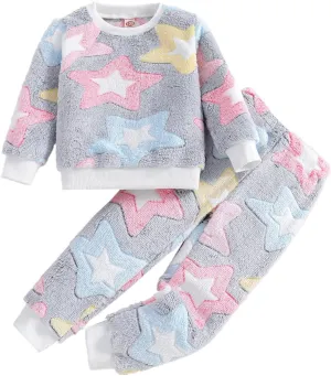 Toddler Girls Clothes 2Pcs Cute Printed Pullover Sweatshirts and Pant Fall Winter Outfit Tracksuits