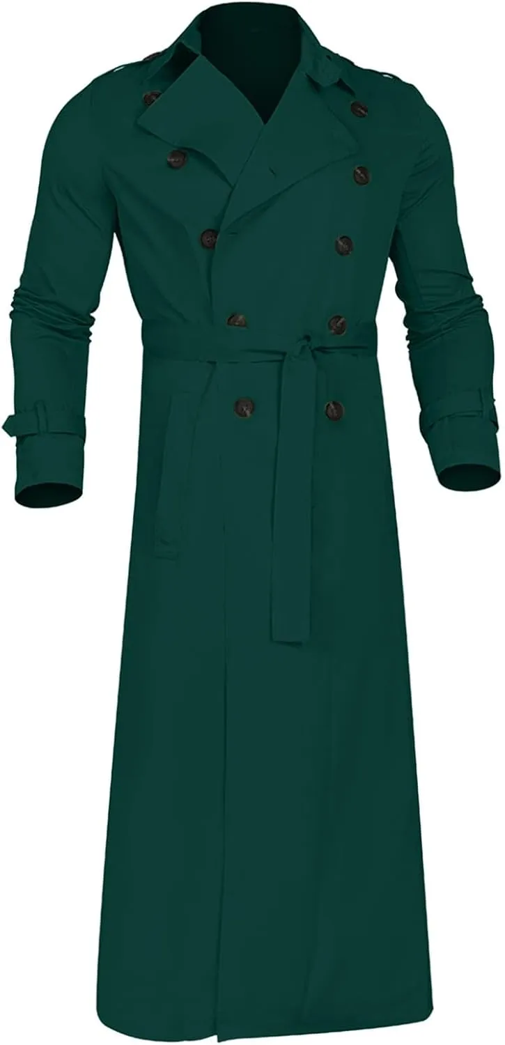 Trench Coats for Men Fall Long Jackets Double Breasted Overcoat Long Sleeve Tops Casual Business Outerwear with Pocket
