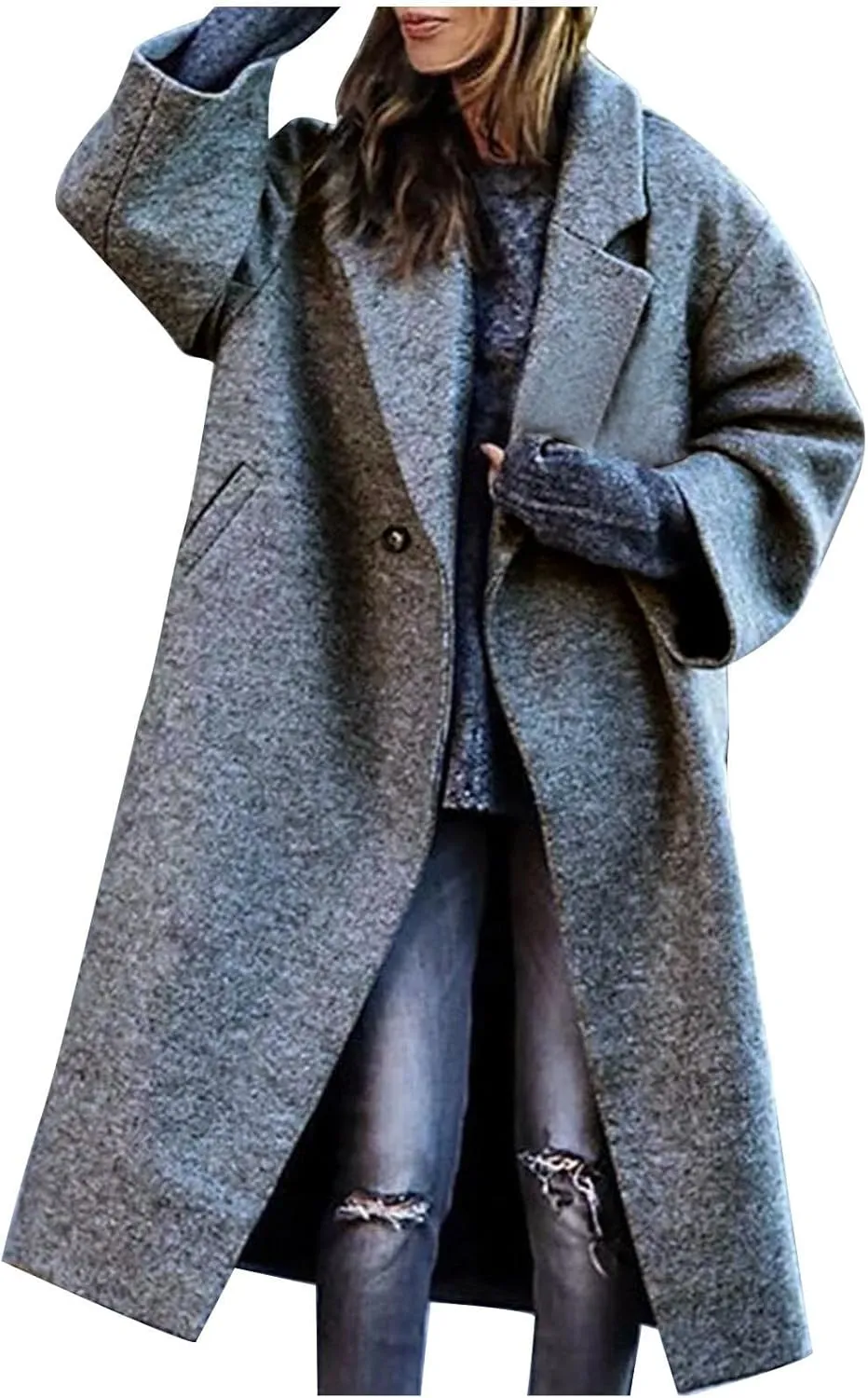 Trench Coats for Women Plus Size Overcoats Fashion Notched Collar Long Cardigan Oversized Button Jackets with Pockets